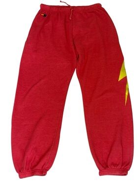 Women’s Aviator Nation red sweatpants with neon lightening bolt size XXL